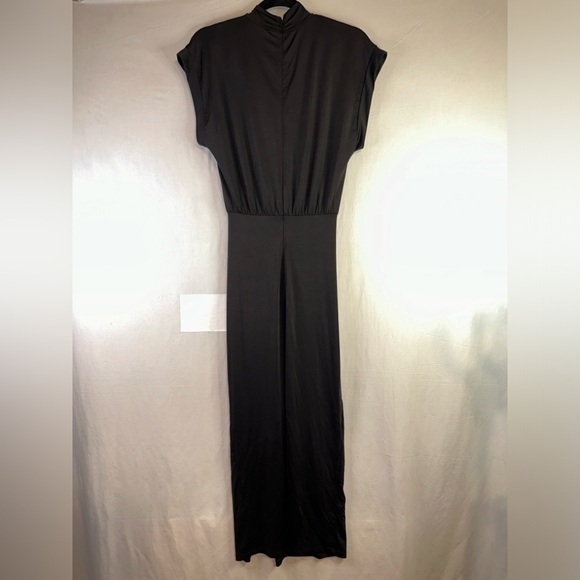 Revolve Lanston Dress Womens Small Black Ruched Mock Neck Front Slit Maxi - Picture 4 of 12